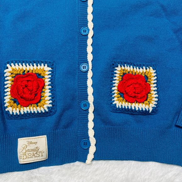 DISNEY BEAUTY AND THE BEAST BELLE ROSE CROCHET CARDIGAN / SWEATER BOXLUNCH - Picture 4 of 10